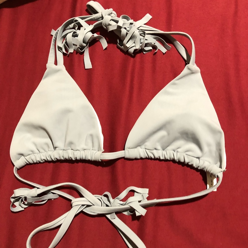🔴NWOT Palao swim top Gray size medium. Straps with fringe on the ends to tie. - Picture 1 of 8